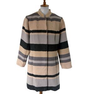 Isaac Mizrahi Live! Brushed Engineered Stripe Snap Front Coat Jacket 12 Colorful